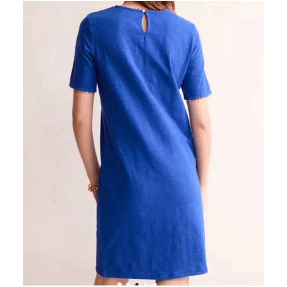 NWOT  Boden Ali Pom Sleeve Dress Knee Length Women’s Sz US 12L Blue Short Sleeve - Picture 2 of 15